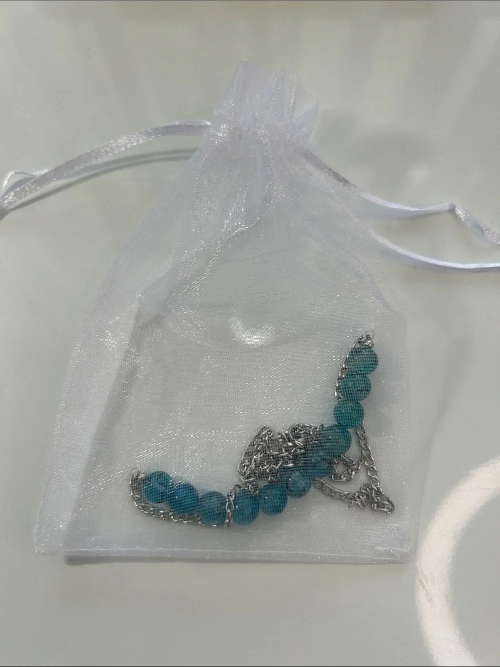 New Artisan Handmade Genuine Blue Dragon Vein Gemstone Stainless Steel Necklace